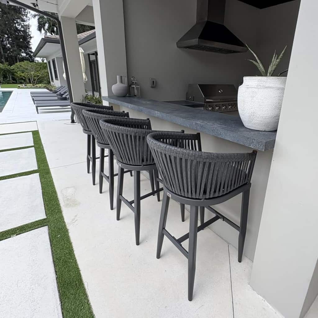 PURPLE LEAF Outdoor Counter Bar Stools Set of 4 Patio Aluminum Barstools with Back and Cushions Metal Modern Wicker Chairs