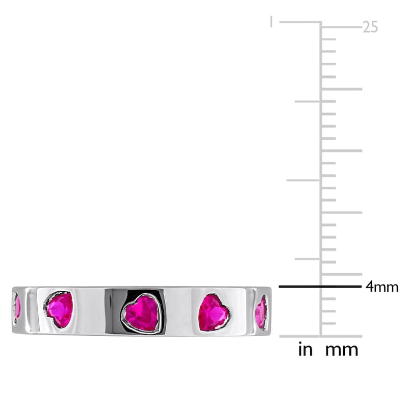 Miadora 1 3/4ct TGW Created Ruby Heart Eternity Ring in Sterling Silver