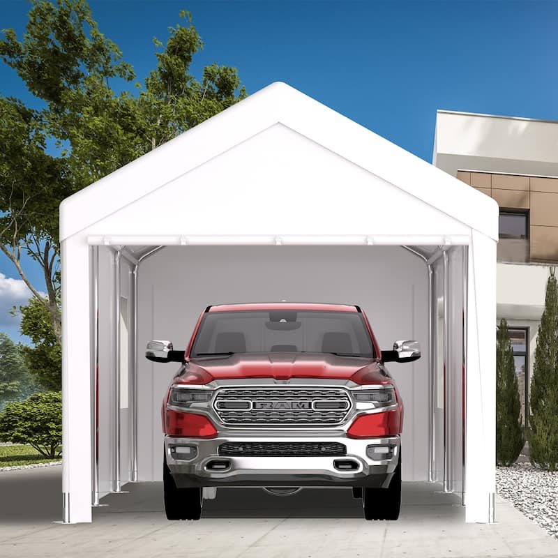 10x20FT Heavy Duty Carport Canopy,2 Roll-Up Doors,4 Vent Windows,White