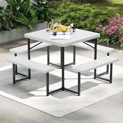 Outdoor Picnic Table HDPE Picnic Camping Table Set for 4-8 Person