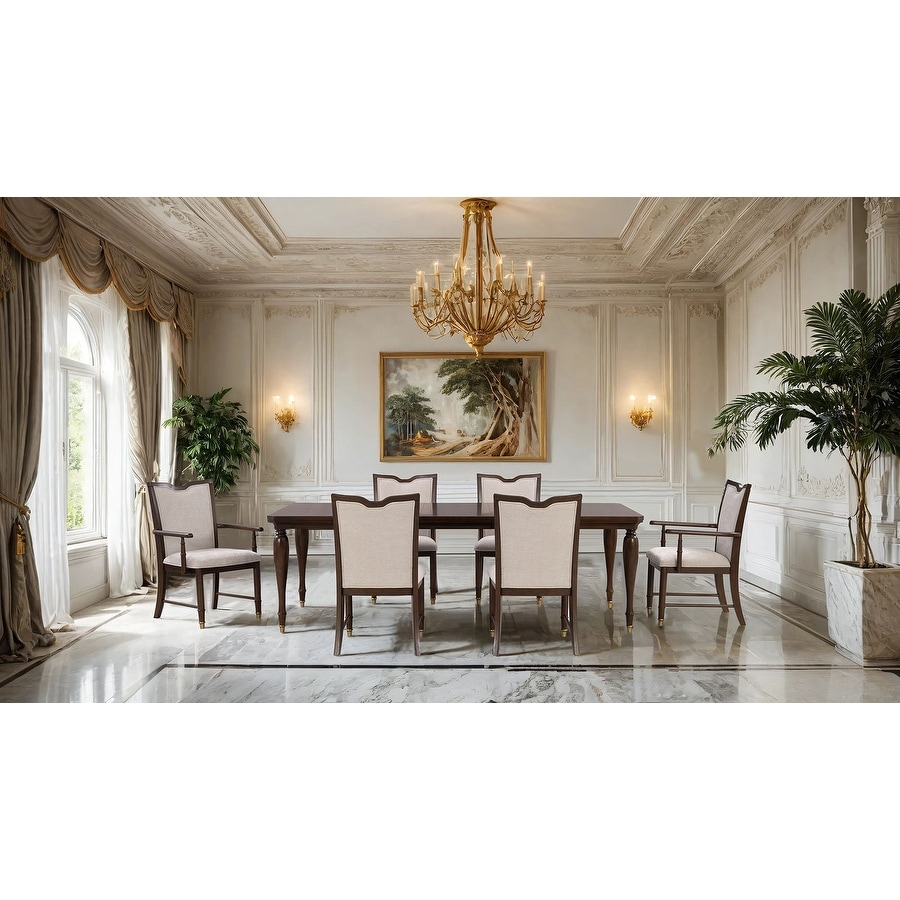 Transitional Dark Cherry Finish Dining Set Upholstered Chairs and Table