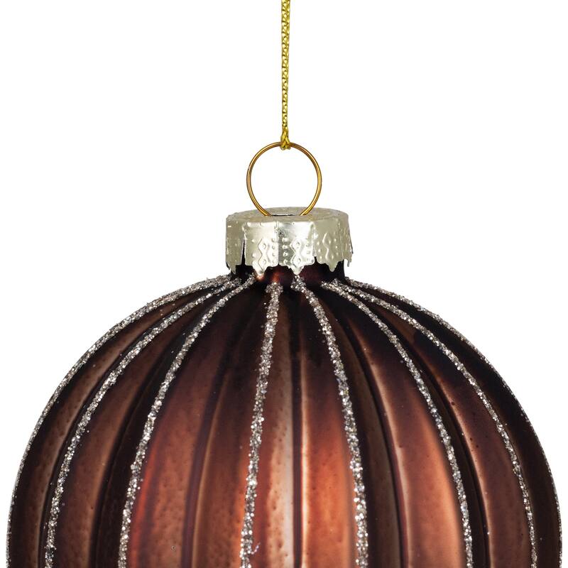 4ct Champagne Chocolate Glittered Ball Christmas Ornaments 3" 80mm