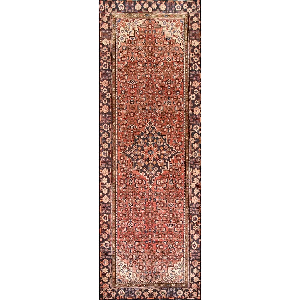 Hand Knotted Oriental 100% Wool Carpet Traditional Medallion Red Hamedan Runner Rug - 11' 0'' X 4' 0''