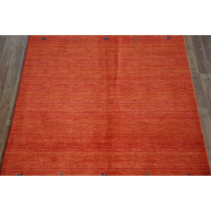 Hand Knotted Oriental 100% Wool Carpet Tribal Animal Pictorial Oranges & Rust Gabbeh Area Rug - 6' 6'' X 4' 6''