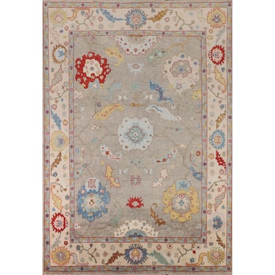 All-Over Floral Oushak Oriental Area Rug Hand-Knotted Wool Carpet - 8'8" X 11'7"