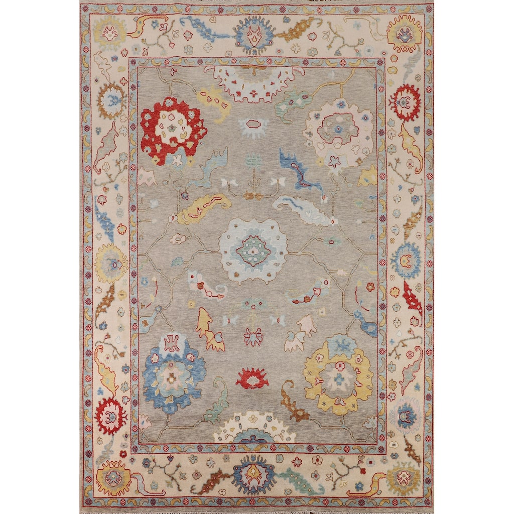 All-Over Floral Oushak Oriental Area Rug Hand-Knotted Wool Carpet - 8'8" X 11'7"