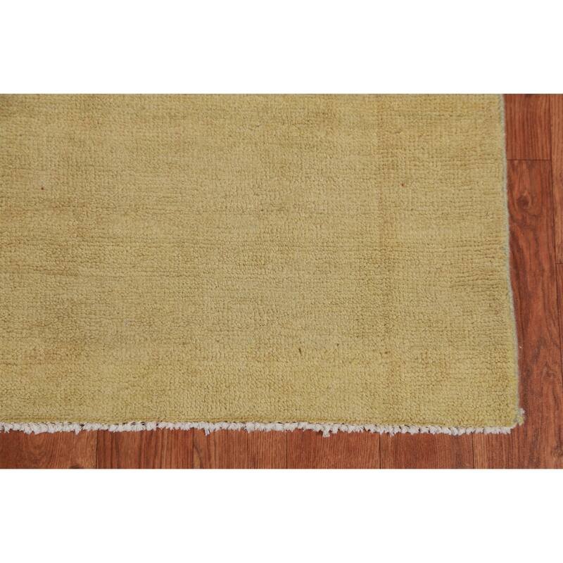 Hand Knotted Oriental 100% Wool Carpet Modern Solid Yellow & Gold Gabbeh Runner Rug - 10' 0'' X 3' 0''