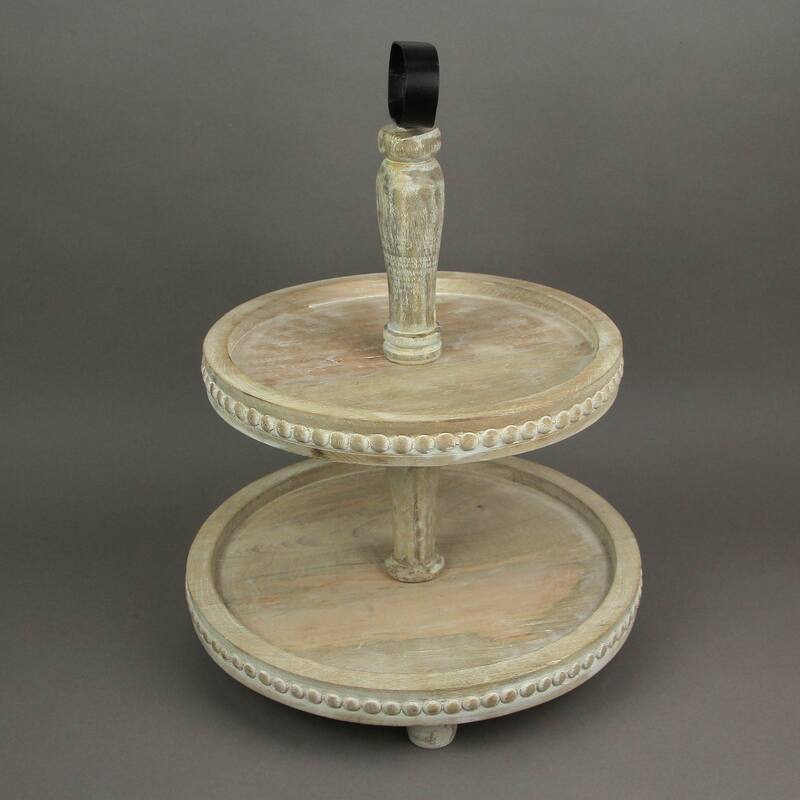 Primitive Farmhouse Style 2 Tier Wooden Standing Display Serving Tray - 18.25 X 13.25 X 13.25 inches