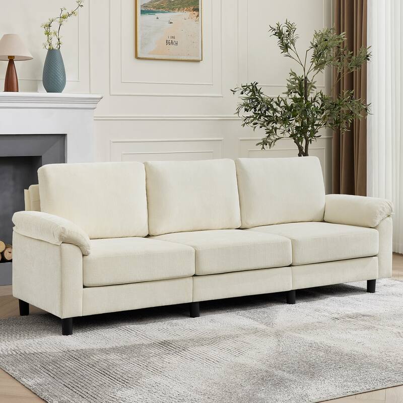 Modern Chenille 3-Seat Sofa Couch with Pillow Top Arms