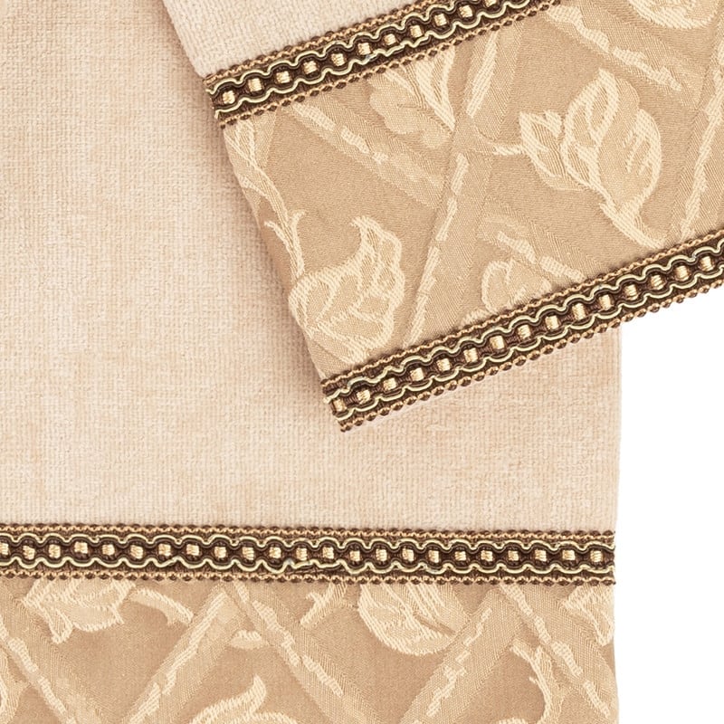 Sherry Kline Prescott Brown 3piece Decorative Towel Set, Jacquard Fabric Band, double row of