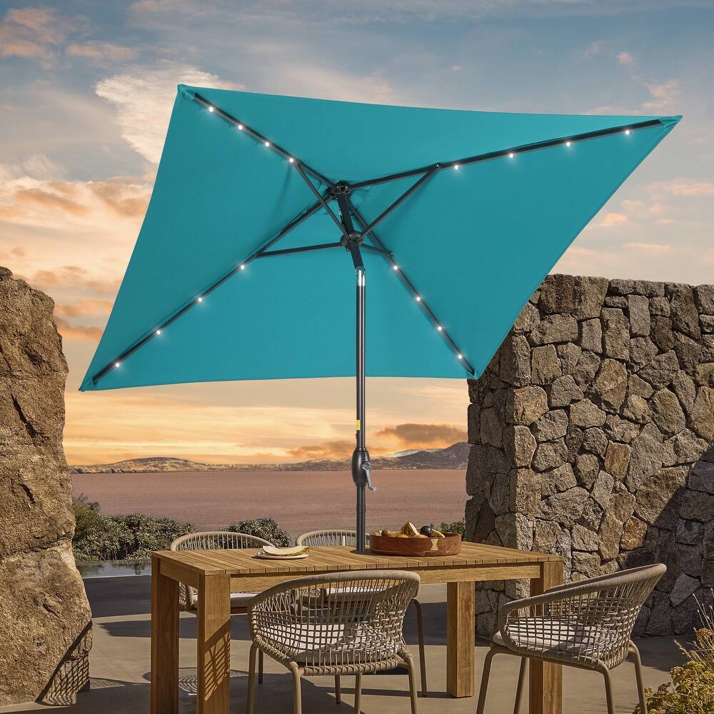 LIVOOSUN 6.5×6.5FT LED Square Patio Umbrella with UPF50+, Tilt Function, and Wind-Resistant Design——Experience Outdoor Comfort