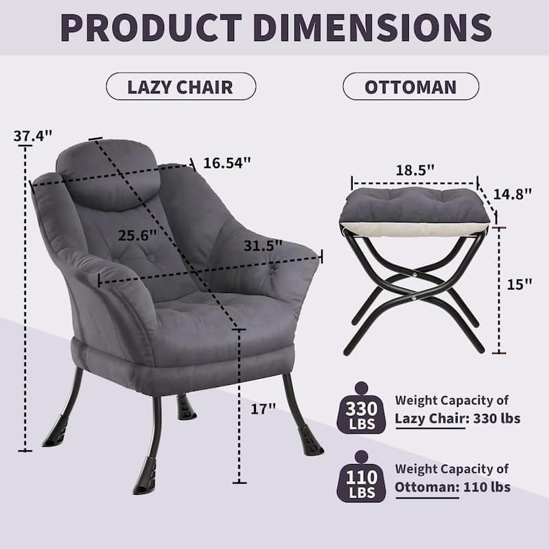 Modern Accent Comfy Lazy Sofa Chair with Ottoman for Bedroom or Living Room