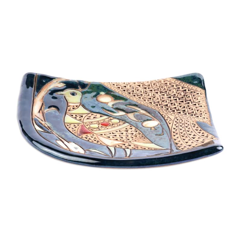 Novica Handmade Bird Of Elegance Glazed Ceramic Plate