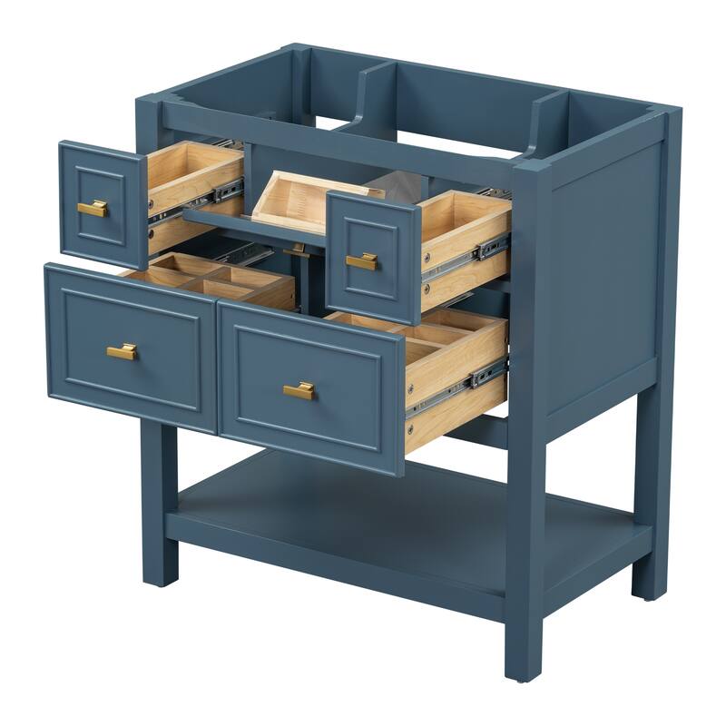 30'' Bathroom Vanity without Sink, Free Standing Single Vanity with 5 Drawers, Solid Wood Frame Bathroom Storage Cabinet
