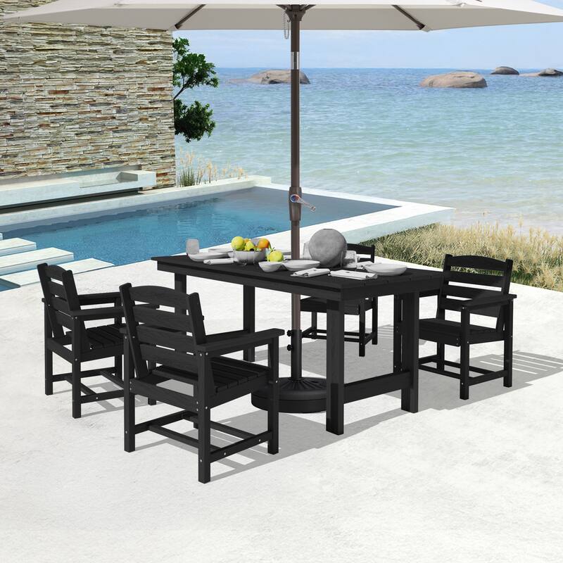5-Piece HDPE Outdoor Dining Table Sets with Umbrella Hole - 1-Table 4-Chairs