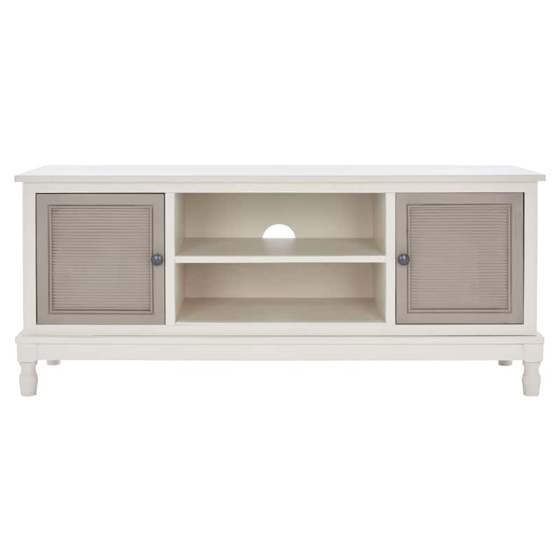 SAFAVIEH Ryder 2 Door 1 Shelf Media Stand - 47" W x 16" D x 20" H - Distressed White/Greige
