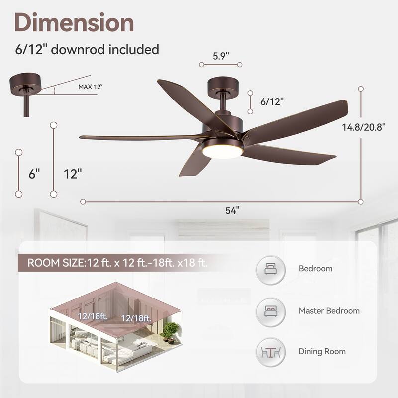 54-inch 5-Blade Integrated LED Ceiling Fan with Light and Remote