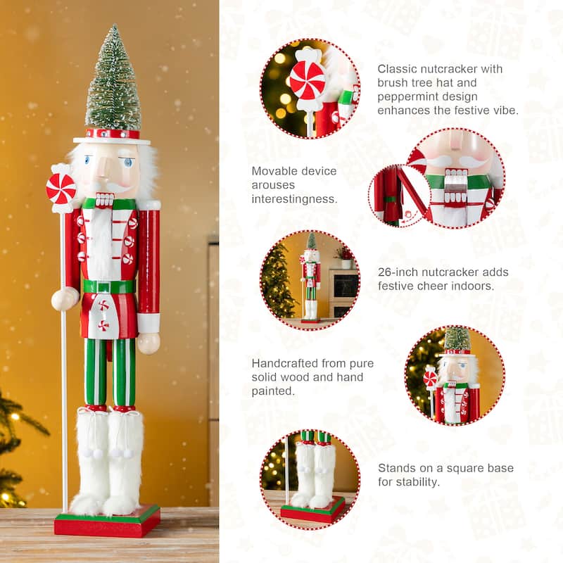 Glitzhome Wooden Christmas Green Brush Tree or Pink Cake Nutcracker