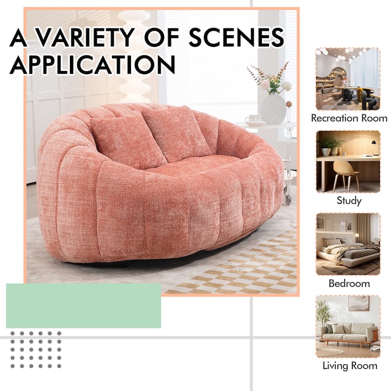 HOMEFUN Chenille Upholstered Durable Comfort Lounger High Back Bean Bag Loveseat Sofa