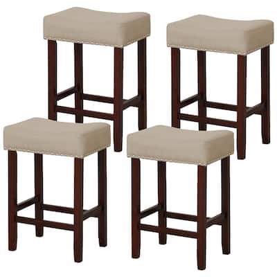 Gymax Set of 4 Bar Stools Counter Height Saddle Kitchen Chairs w/