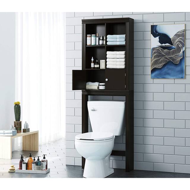 Spirich Home Bathroom Shelf Over The Toilet with 4 Cubbies, Bathroom Cabinet Organizer Over Toilet, Space Saver Cabinet Storage