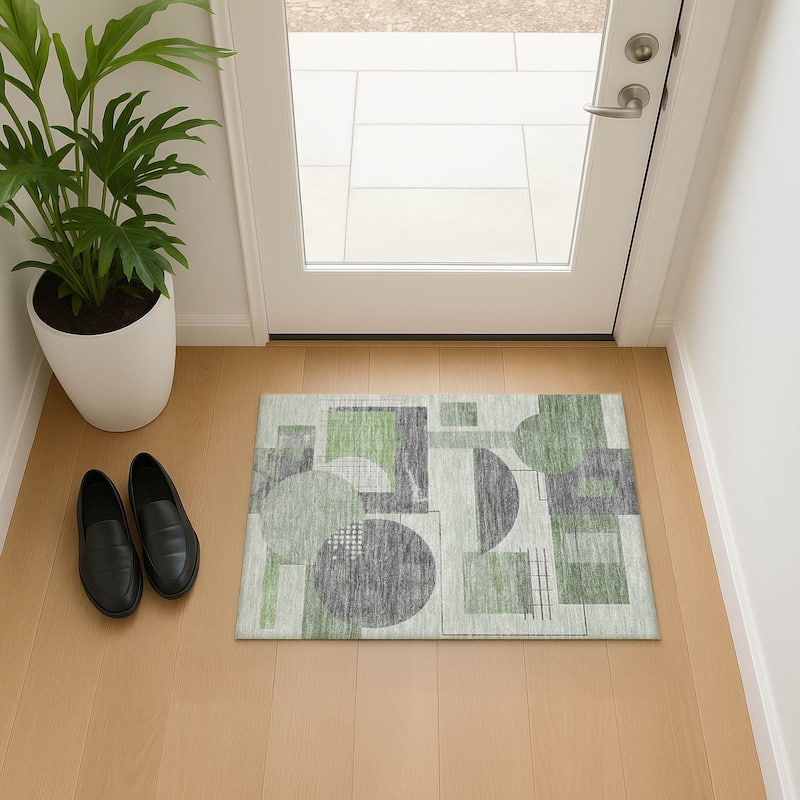 Premium Washable Super Soft Contemporary Mayfield Rug - Green - 1'8" x 2'6"