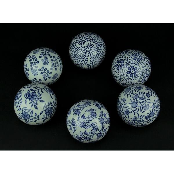 Shop Set Of 6 Blue And White Asian Inspired Decorative Balls 3 75