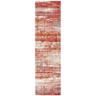 2' X 10' Pink And Red Abstract Hand Loomed Stain Resistant Runner Rug ...