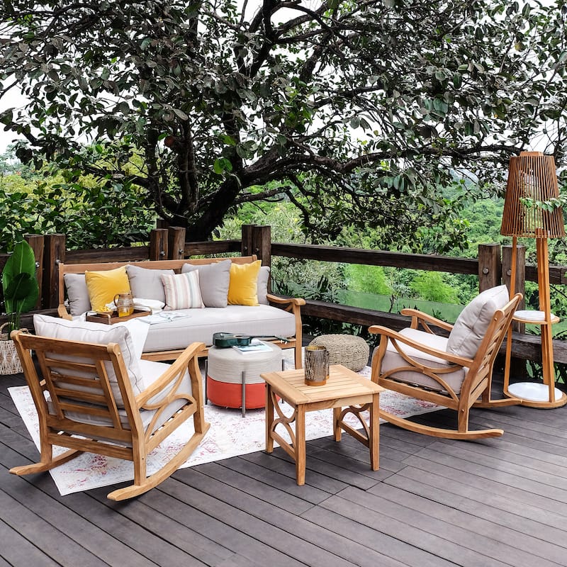 Cambridge Casual Lowell Teak Outdoor Rocking Chair with Cushion