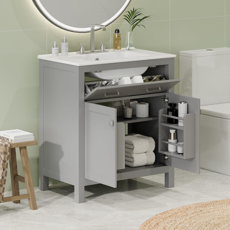 GDFStudio - Bambi Wood & Ceramic Double Bathroom Vanity Set with Sinks, Soft-Close Doors & Flip Drawer