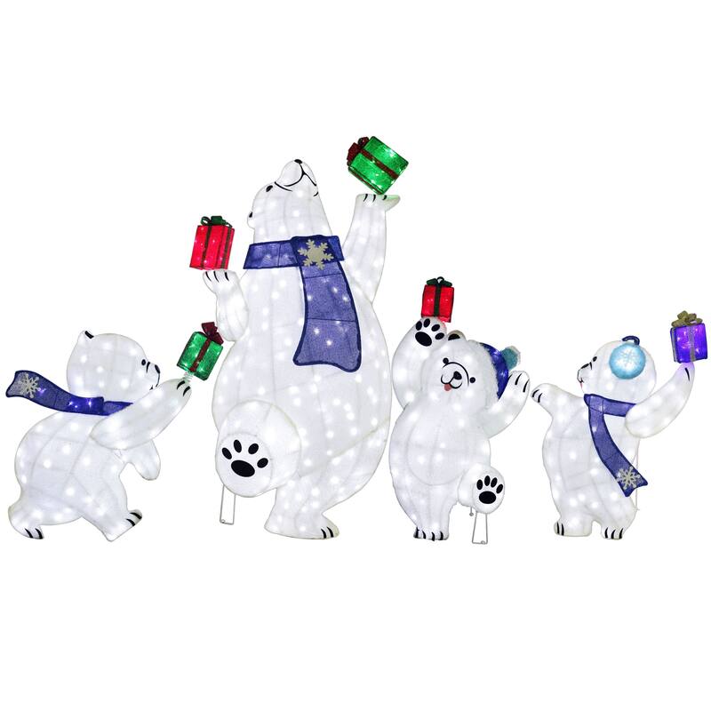 Puleo International Set of 4 Pre-Lit Bear Family Christmas Holiday Decor with 450 Cool White Twinkling LED Lights