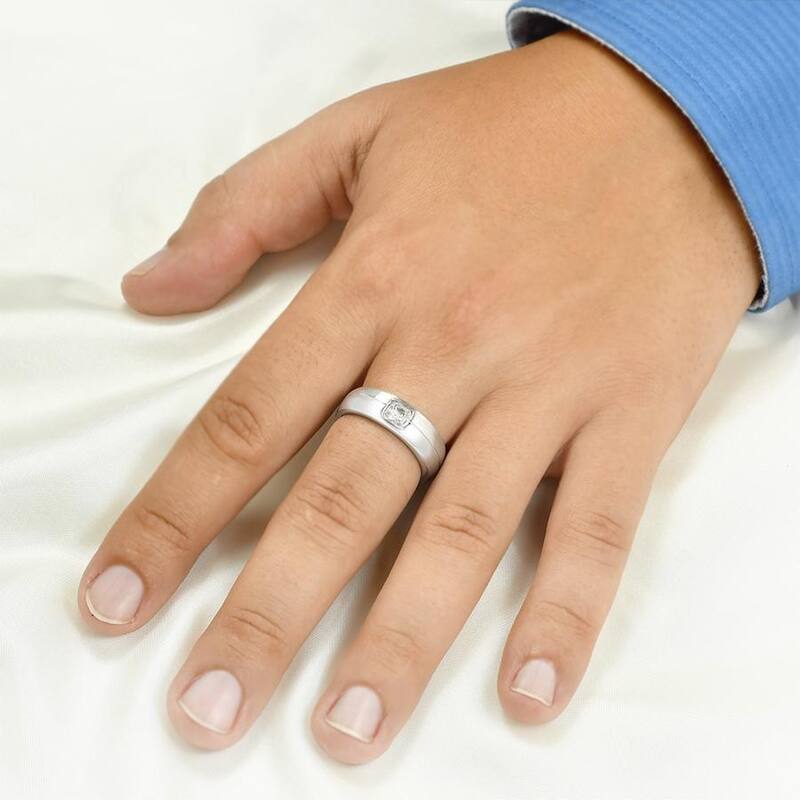 Men's 7mm Anniversary Wedding Band Ring 0.75 Carat CZ Sterling Silver