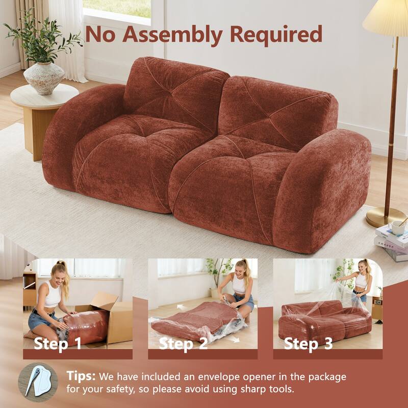 Rossetta 2-Seater Elegant Boneless Design Modular Velvet Fabric Tufted Sofa with Anti-Slip Base, No Assembly Required