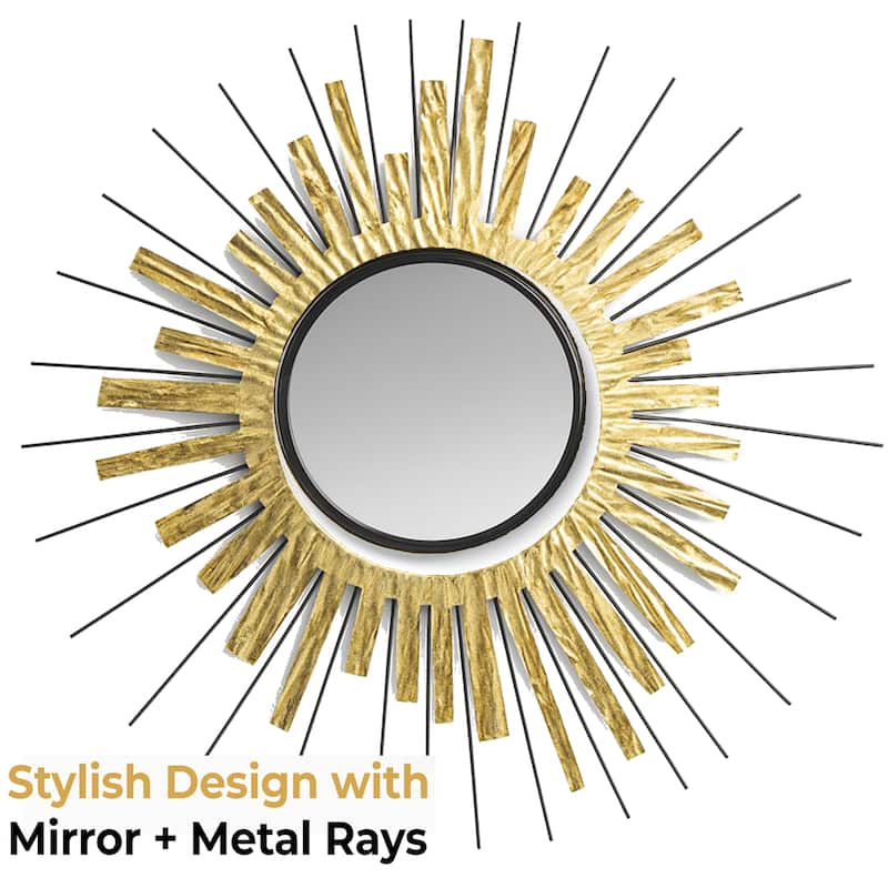 Gold Sunburst Round Mirror Wall Art Oversized Accent Decor 32"