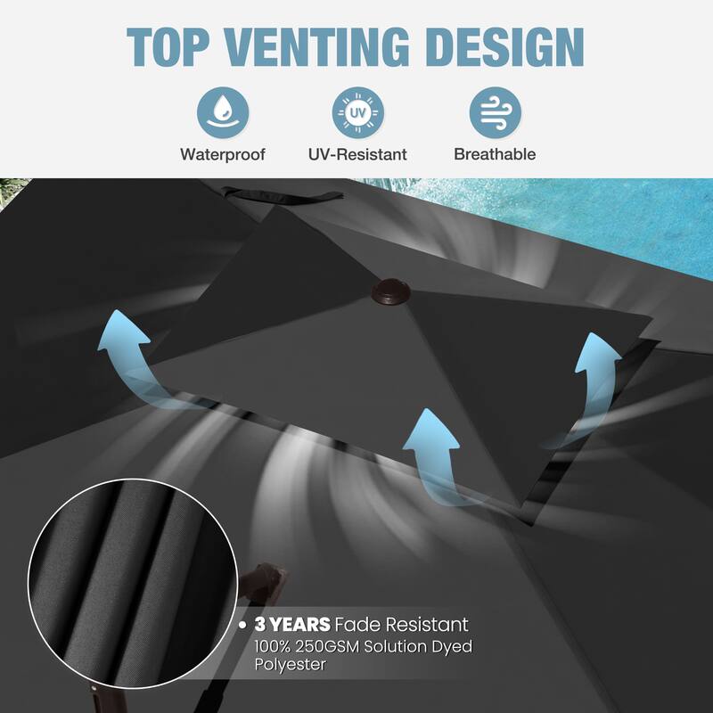 VredHom Outdoor Patio 10 x 13 FT Cantilever Umbrella Double Top