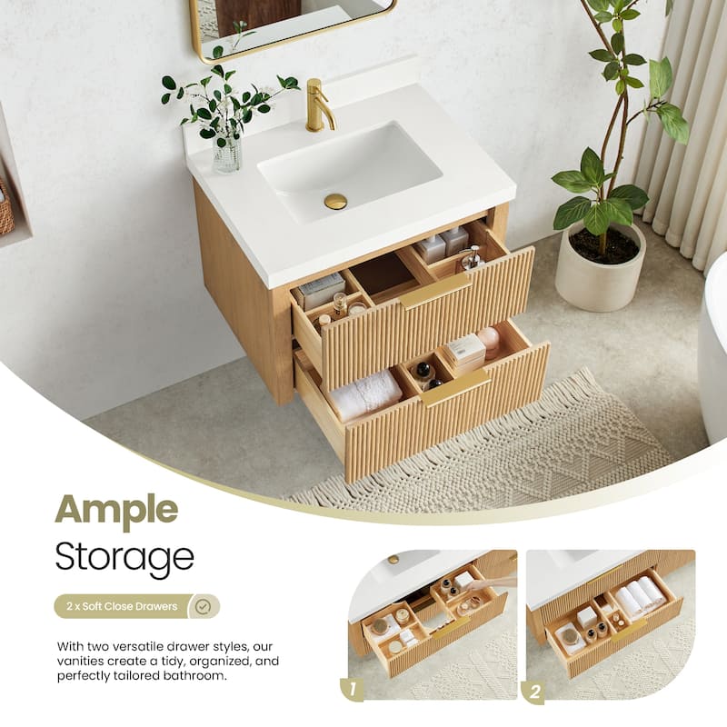 Barcelona Floating Bath Vanity with Quartz Stone Top without Mirror