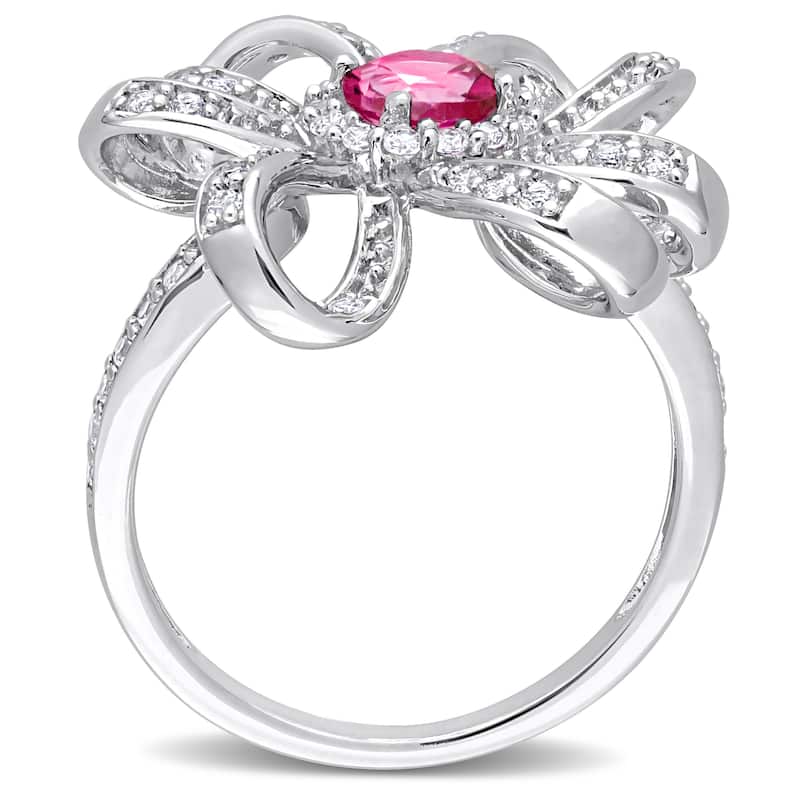 Miadora Pink and White Topaz Floral Cluster Ring in Sterling Silver
