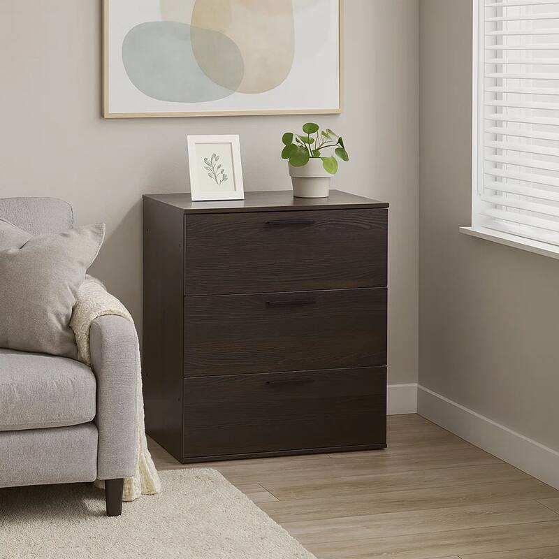 Moru Modular Jumbo Chest, 3 Drawers, Espresso Brown Wood Grain Details