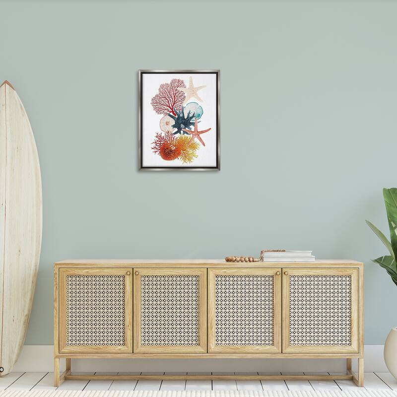 Stupell Coral & Undersea Creatures Framed Floater Canvas Wall Art Design By Ramona Murdock