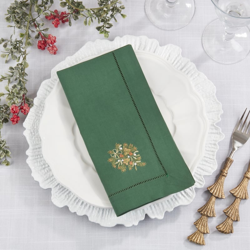 Embr'D Pine Branch Hemstitch Napkin (Set of 6) - 20"x20"