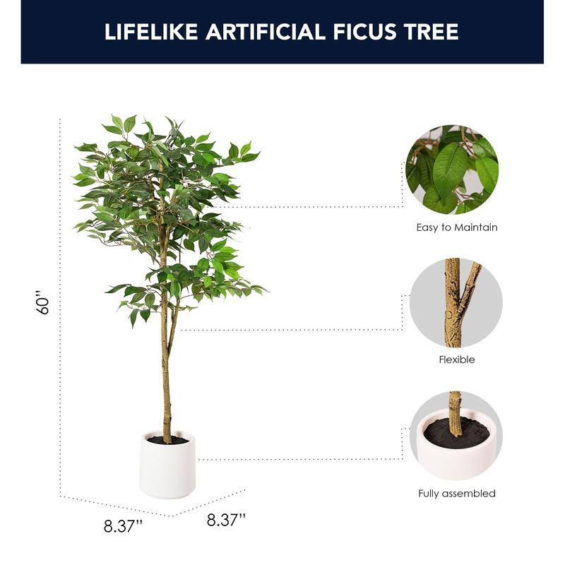 American Art Decor Artificial Faux Tree in White Tapered Ceramic Pot