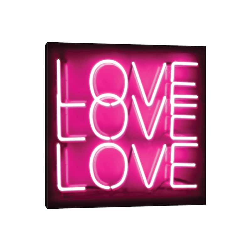 iCanvas "Neon Love Love Love Pink On Black" by Hailey Carr Canvas Print