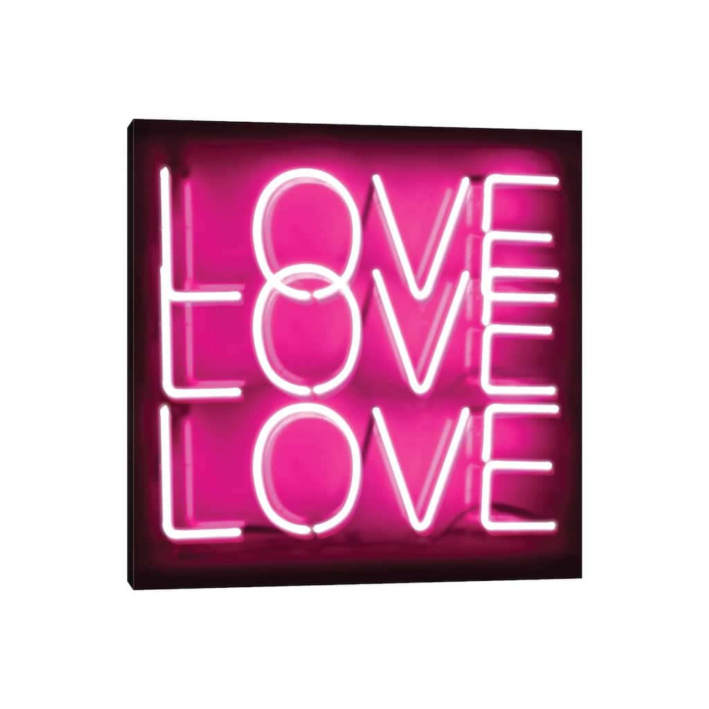 iCanvas "Neon Love Love Love Pink On Black" by Hailey Carr Canvas Print