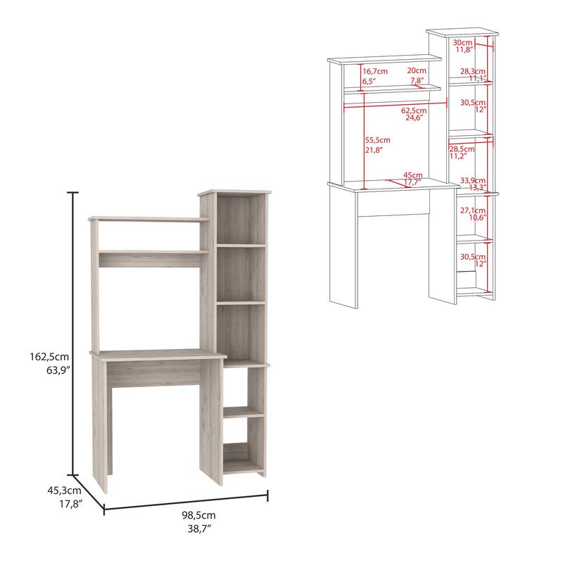 Compact Computer Desk with Hutch, Bookcase, and Spacious Workspace for Home Offices