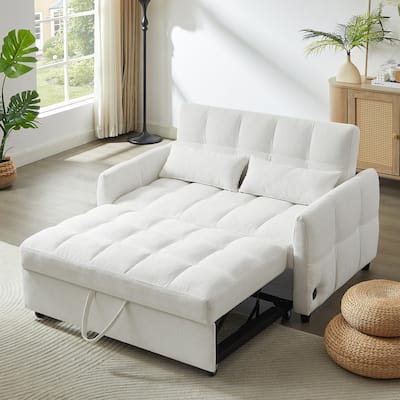 Roomfitters Loveseat Pull-Out Sofa Bed, Tufted Sleeper with Adjustable Backrest, USB Ports, and Lumbar Pillows for Living Room