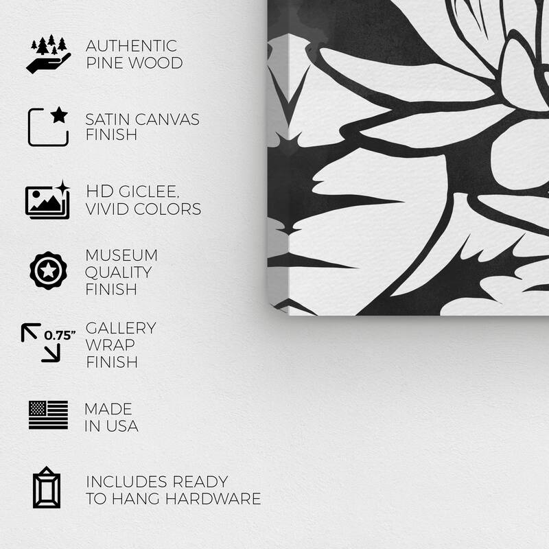 Wynwood Studio Canvas Floral and Botanical Inverse Coastal Floral Flow Black and Mid-Century Modern Wall Art Canvas Print