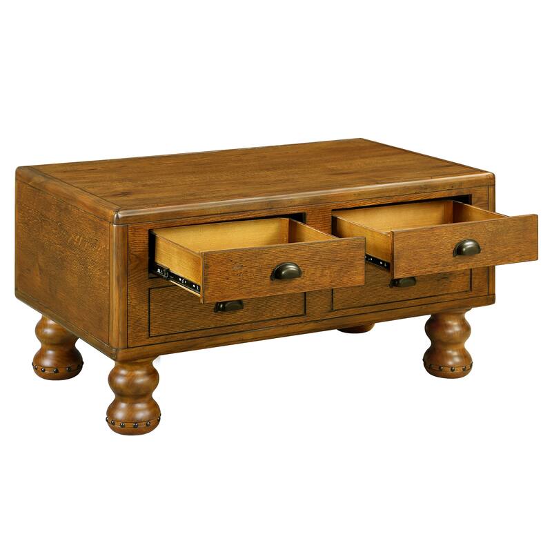 Solid Wood Rectangle Coffee Table with 4 Drawers