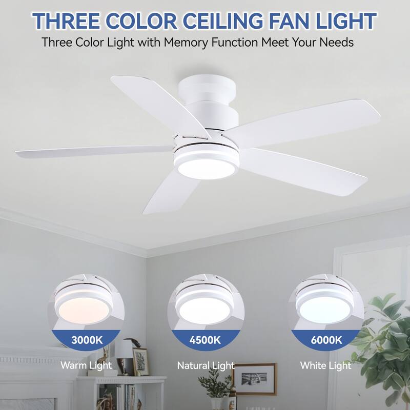 41 and 46 Inches Flush Mount Ceiling Fan with Light and Remote