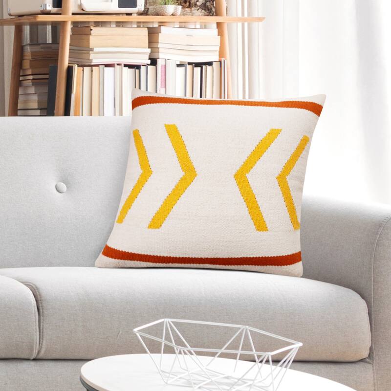 Handwoven Geometric Cotton Throw Pillow Cover - 20" - Yellow and White