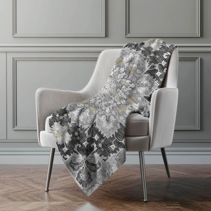 Premium Machine Washable ASB93 Traditional Medallion Sherpa Throw Blanket